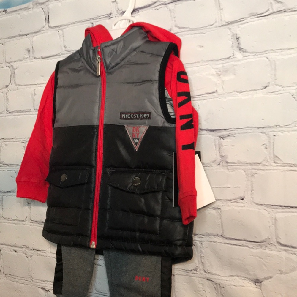 NWT DKNY Boy’s 12M Puffer Vest Hoodie 3pc Set - Picture 7 of 13